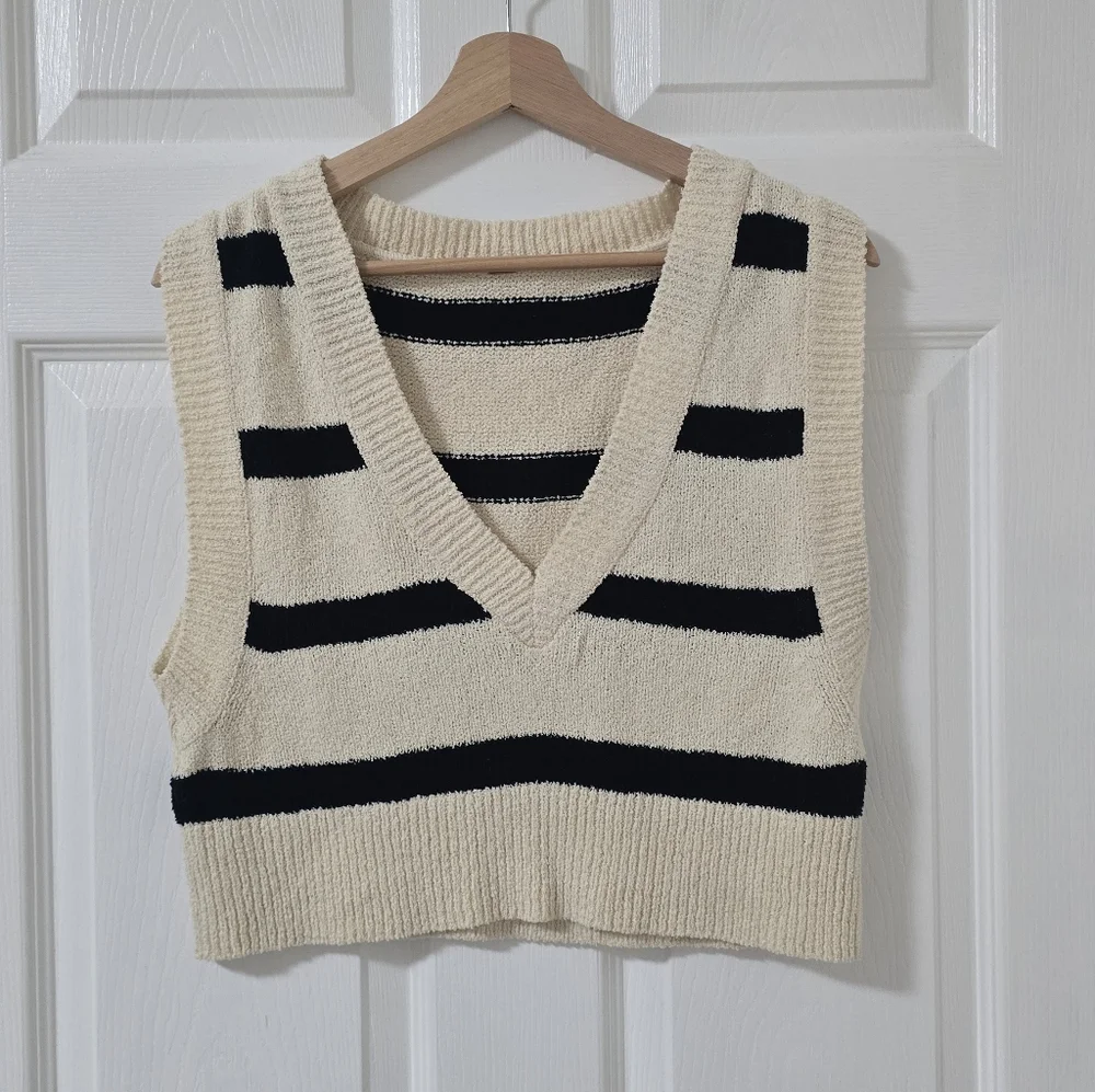 Free People Santa Monica Knit Vest In Black And White Combo Size S